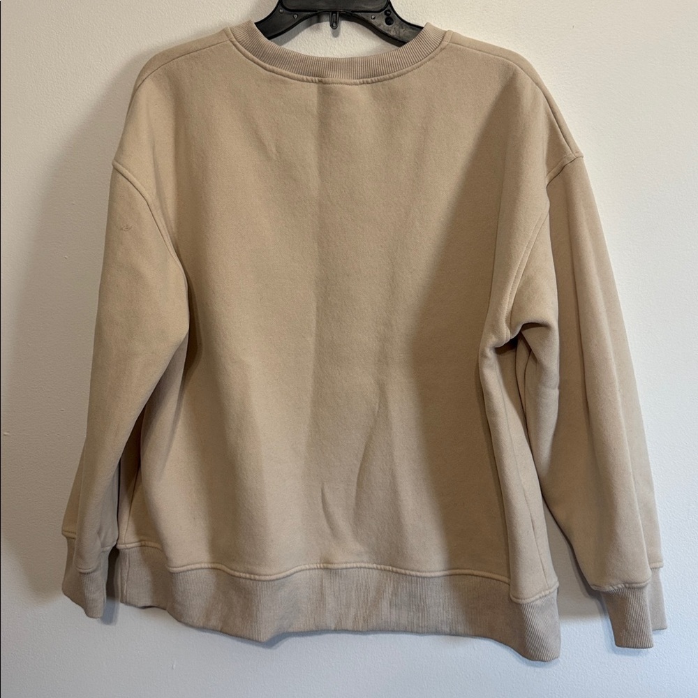 Jade by Jane Beige Cream Patchwork Sweatshirt Colorful Heart Patch Oversized Fit - Picture 9 of 9